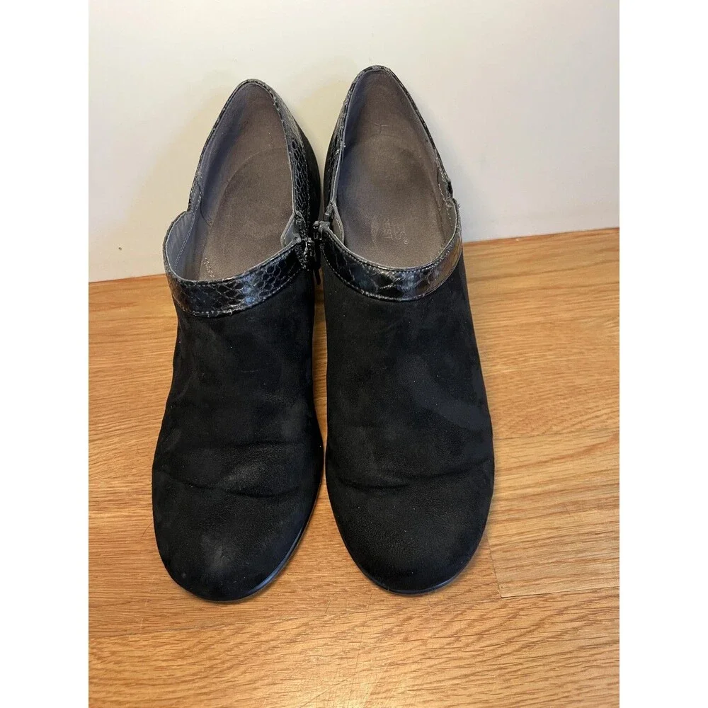 Aerosoles Boots Womens Size 9 Black Snake Day Strole Ankle Block Heel Booties